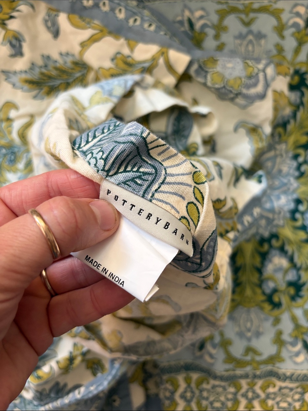 Vintage Pottery Barn Floral Block Print Linen Duvet Cover + 2 Pillowcases 2 Sham - Picture 8 of 12
